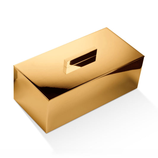 Shiny Gold Rectangular Multi-Purpose Box with Lid - 12cm x 25cm - |VESIMI Design| Luxury Bathrooms and Home Decor