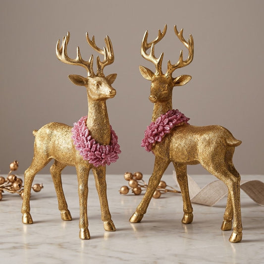 Standing Deers set of 2 in Gold & Light Pink by Werns