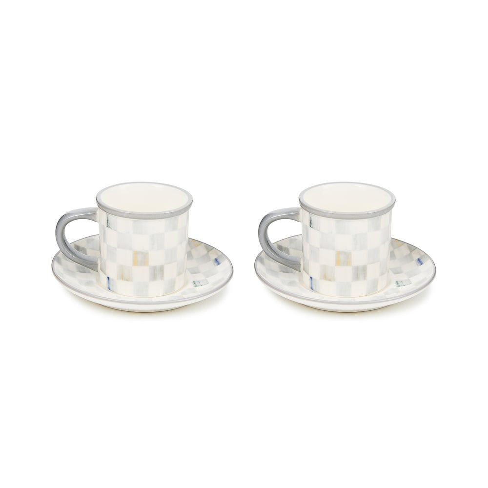 Sterling Check Espresso Cup & Saucer, Set of 2