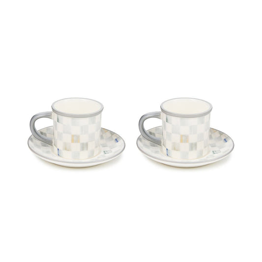 Sterling Check Espresso Cup & Saucer, Set of 2