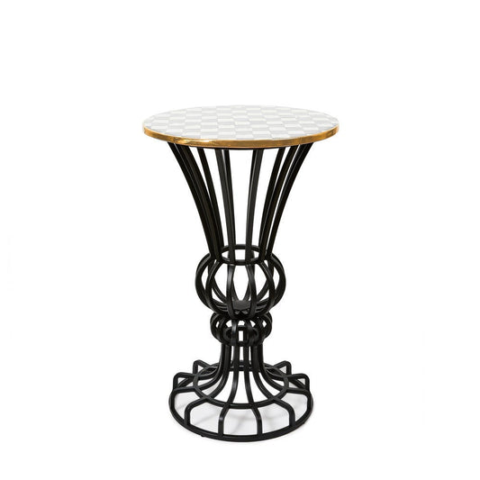 Sterling Check Pedestal Accent Table by MacKenzie-Childs