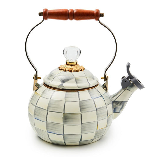 Sterling Check Whistling Tea Kettle by MacKenzie - Childs - |VESIMI Design|