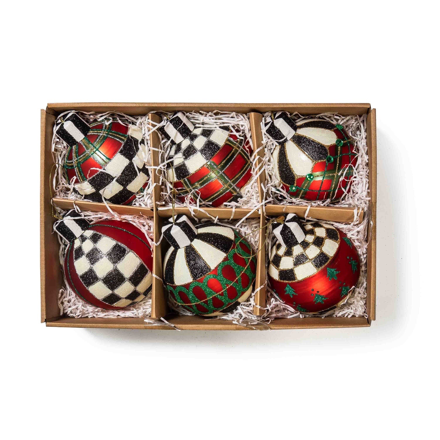 Tartan Glass Large Ball Ornaments, Set of 6 - |VESIMI Design| Luxury Bathrooms and Home Decor