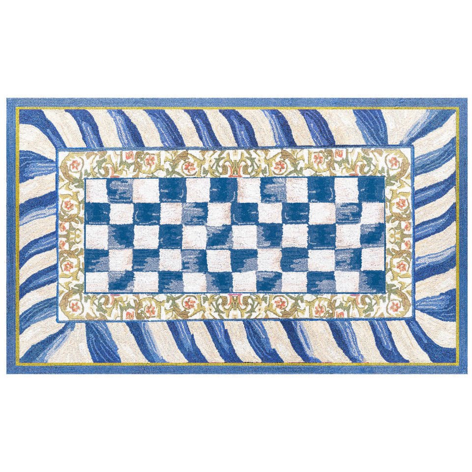 Truly Royal Check Blue & Gold 91 x 152cm Washable Rug - |VESIMI Design|