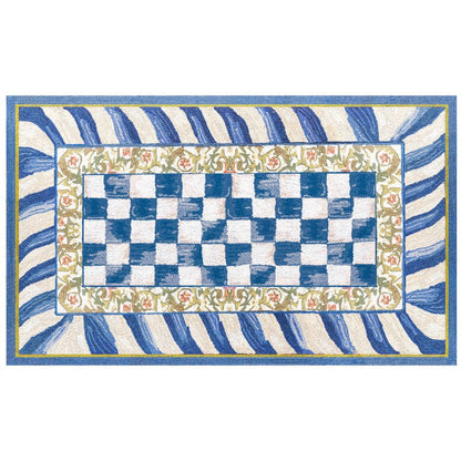 Truly Royal Check Blue & Gold 91 x 152cm Washable Rug - |VESIMI Design|