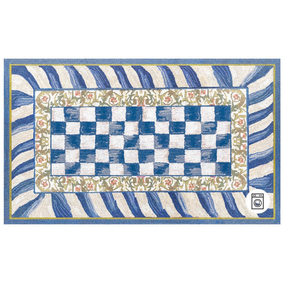 Truly Royal Check Blue & Gold 91 x 152cm Washable Rug - |VESIMI Design|