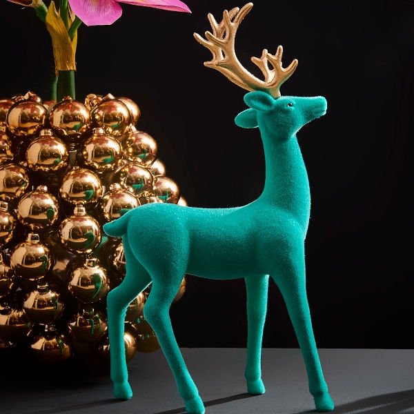 Turquoise Christmas Deer Decoration 24.5cm - |VESIMI Design| Luxury Bathrooms and Home Decor