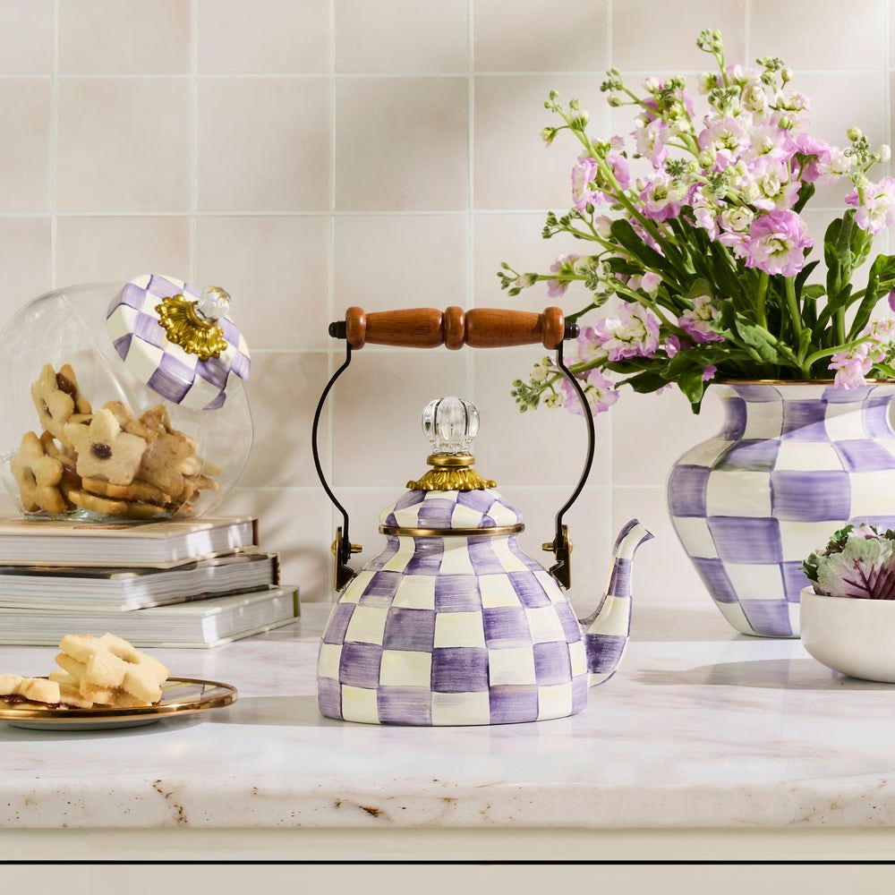 Violet Check 1 Quart MINI Tea Kettle by MacKenzie-Childs
