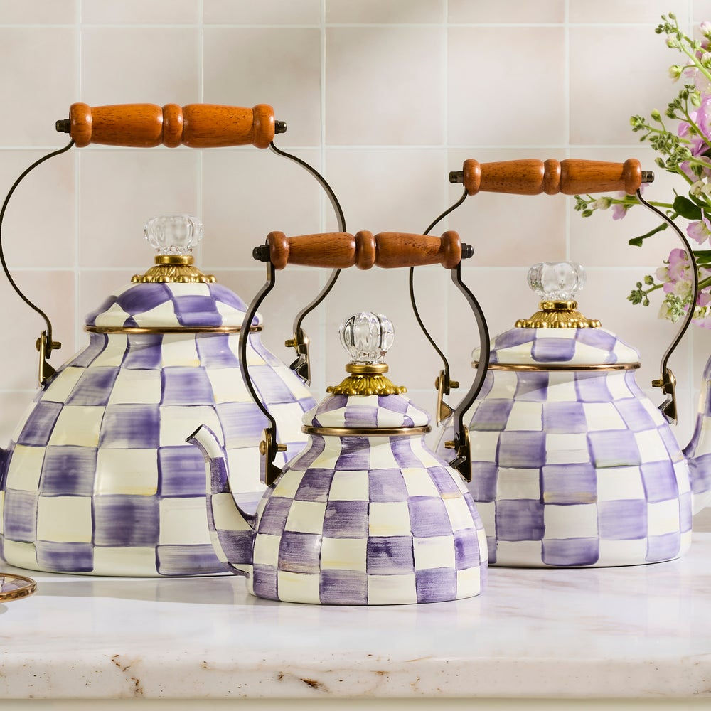 Violet Check 1 Quart MINI Tea Kettle by MacKenzie-Childs