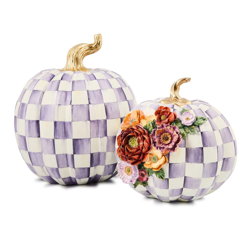 Violet Check Cascade Floral Pumpkin by MacKenzie-Childs