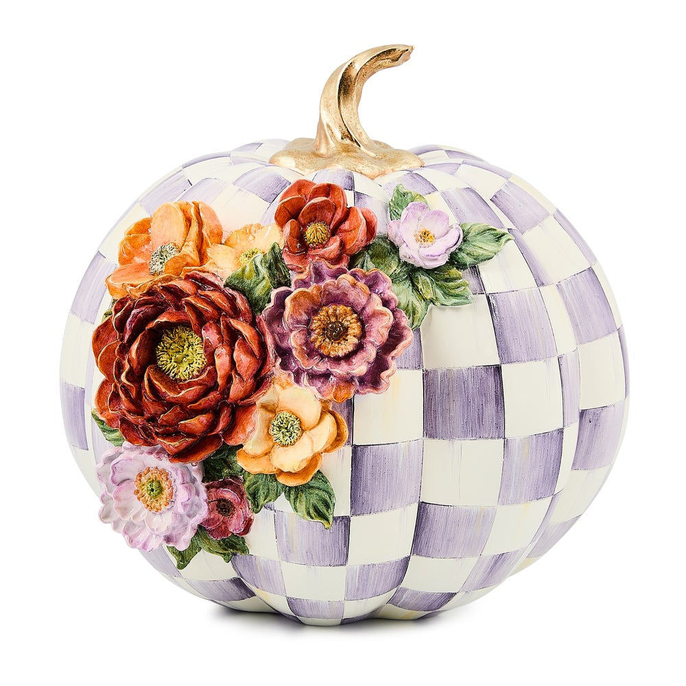 Violet Check Cascade Floral Pumpkin by MacKenzie-Childs