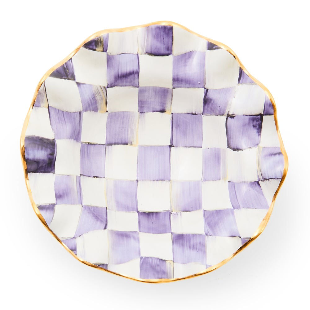 Violet Check Ceramic Fluted Breakfast Bowl by MacKenzie-Childs