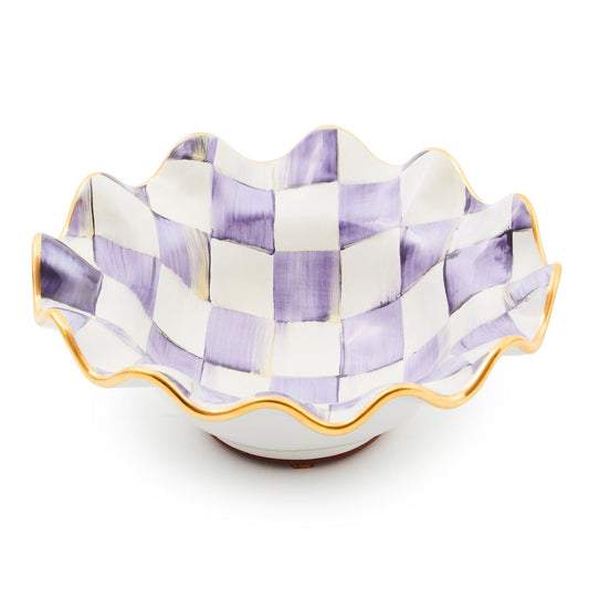 Violet Check Ceramic Fluted Breakfast Bowl by MacKenzie-Childs