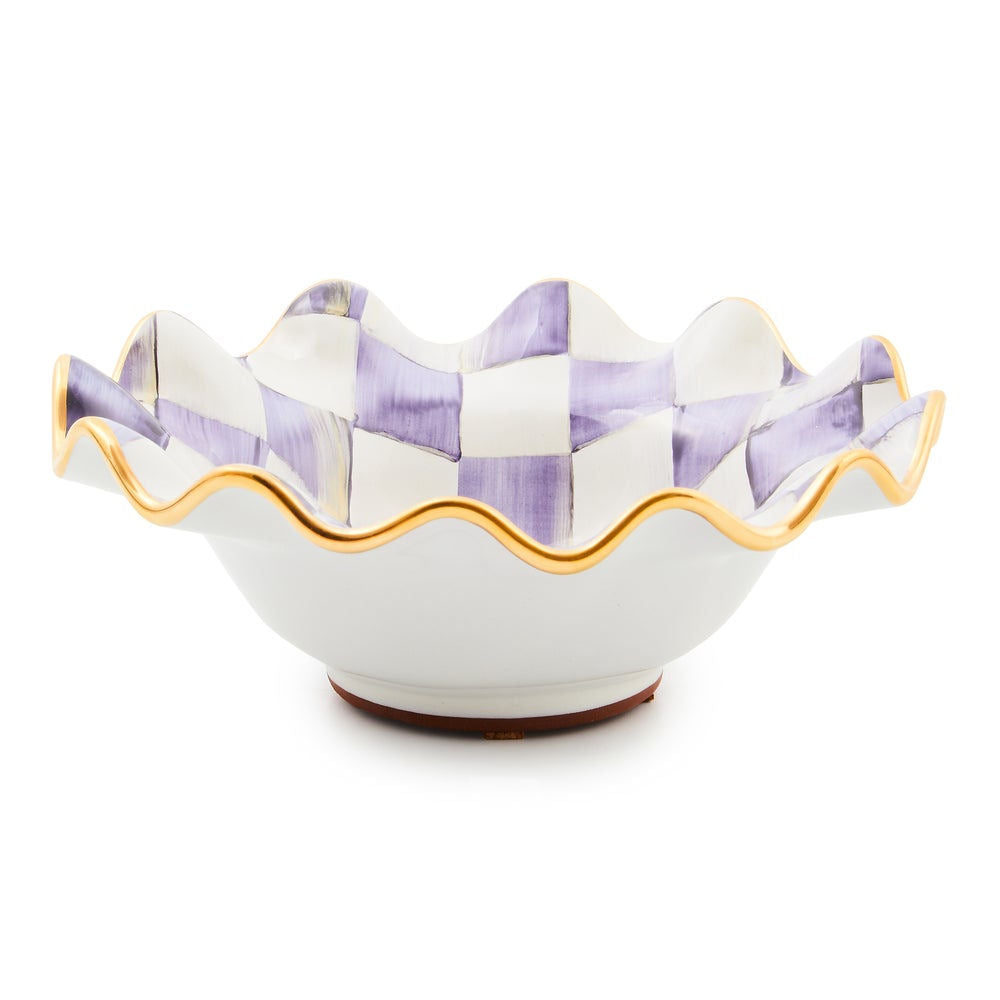 Violet Check Ceramic Fluted Breakfast Bowl by MacKenzie-Childs