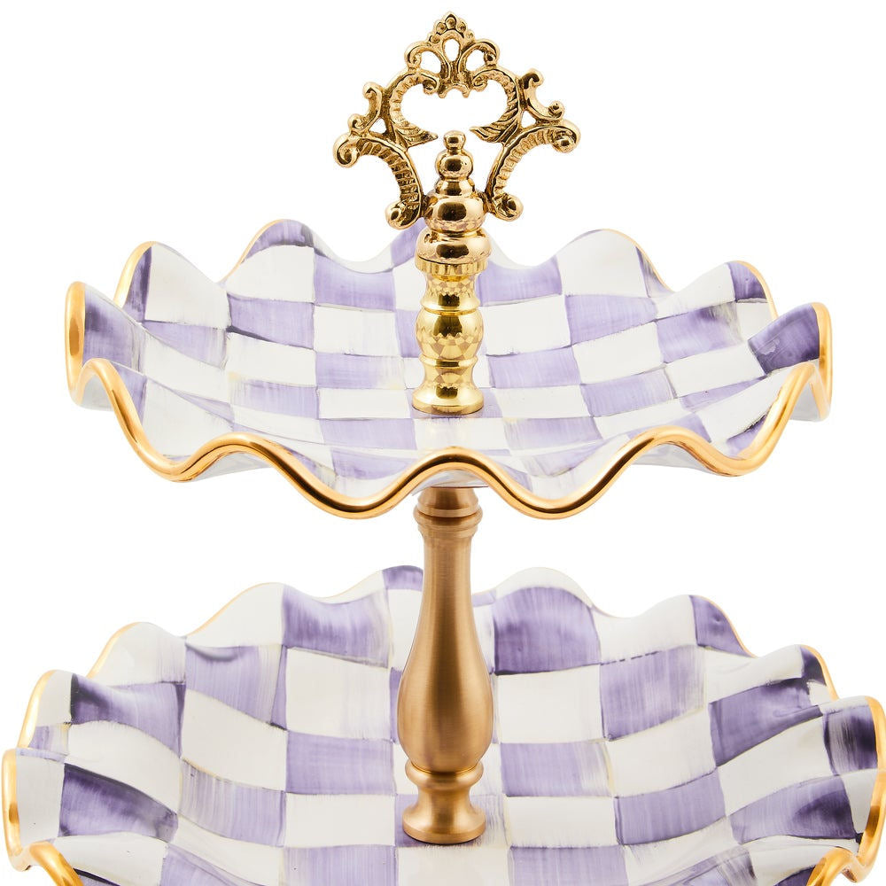 Violet Check Ceramic Three Tier Sweet Stand by MacKenzie-Childs