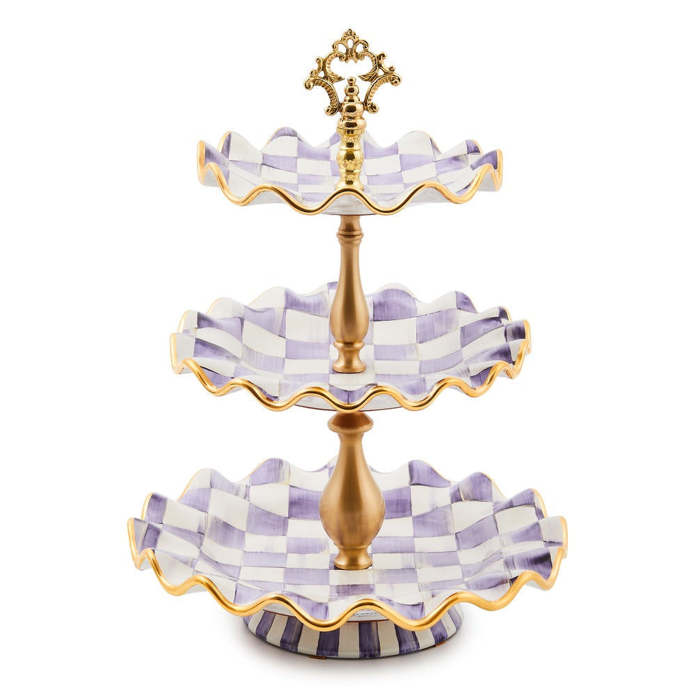 Violet Check Ceramic Three Tier Sweet Stand by MacKenzie-Childs