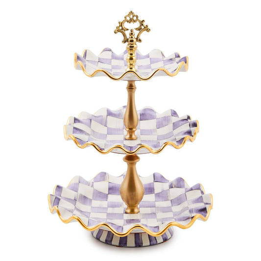 Violet Check Ceramic Three Tier Sweet Stand by MacKenzie-Childs