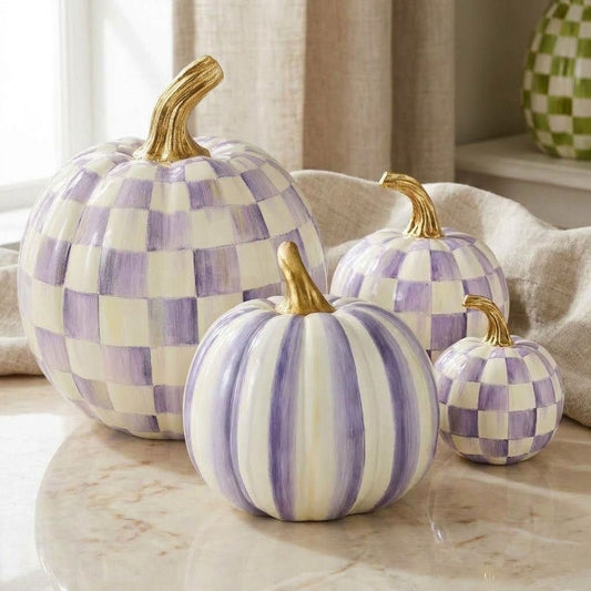 Violet Check Pumpkins Set of 4 by MacKenzie-Childs