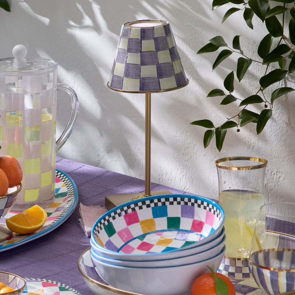 Violet Check LED Rechargeable Cafe Table Lamp by Mackenzie-Childs