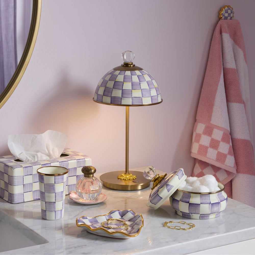 Violet Check LED Rechargeable Dome Table Lamp