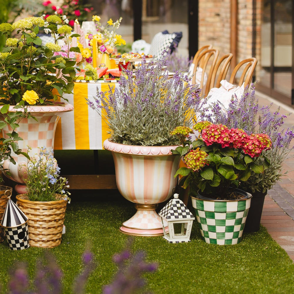 MacKenzie-Childs Emerald Enamel Check Extra Large Garden Pot