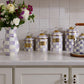 Violet Check Enamel Canisters - Set of 3