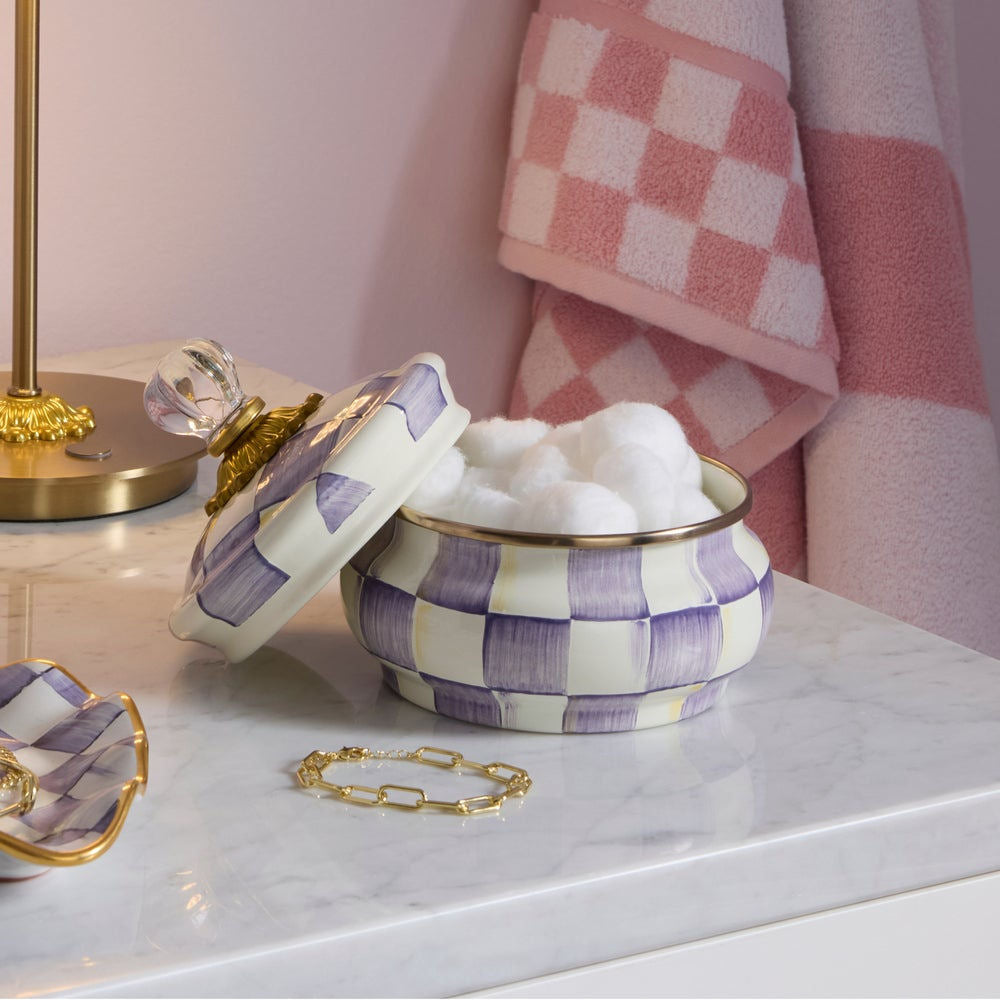 Violet Check Squashed Pot by Mackenzie-Childs