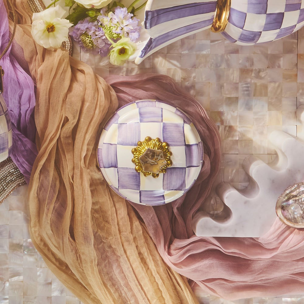 Violet Check Squashed Pot by Mackenzie-Childs