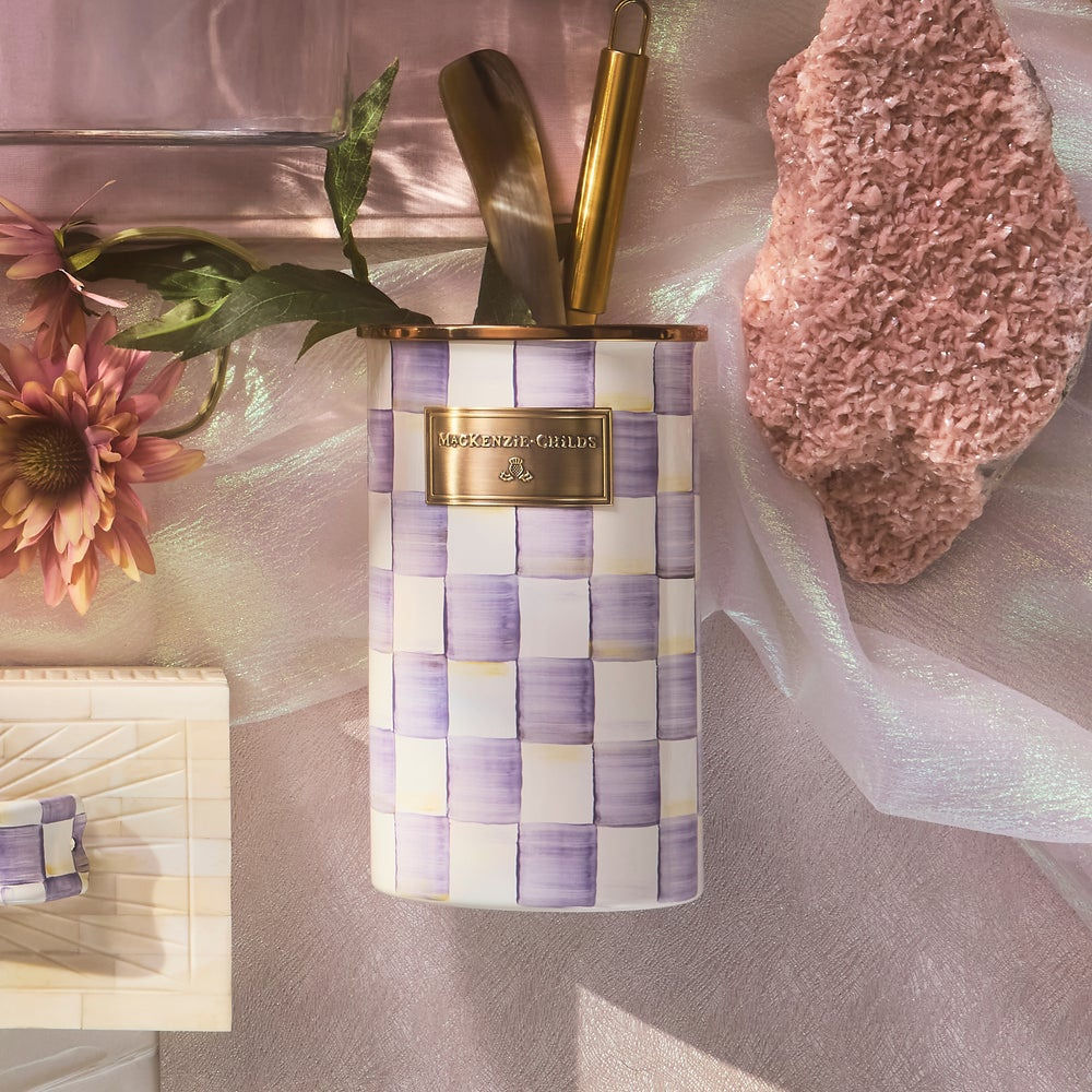 Violet Check Utensil Holder