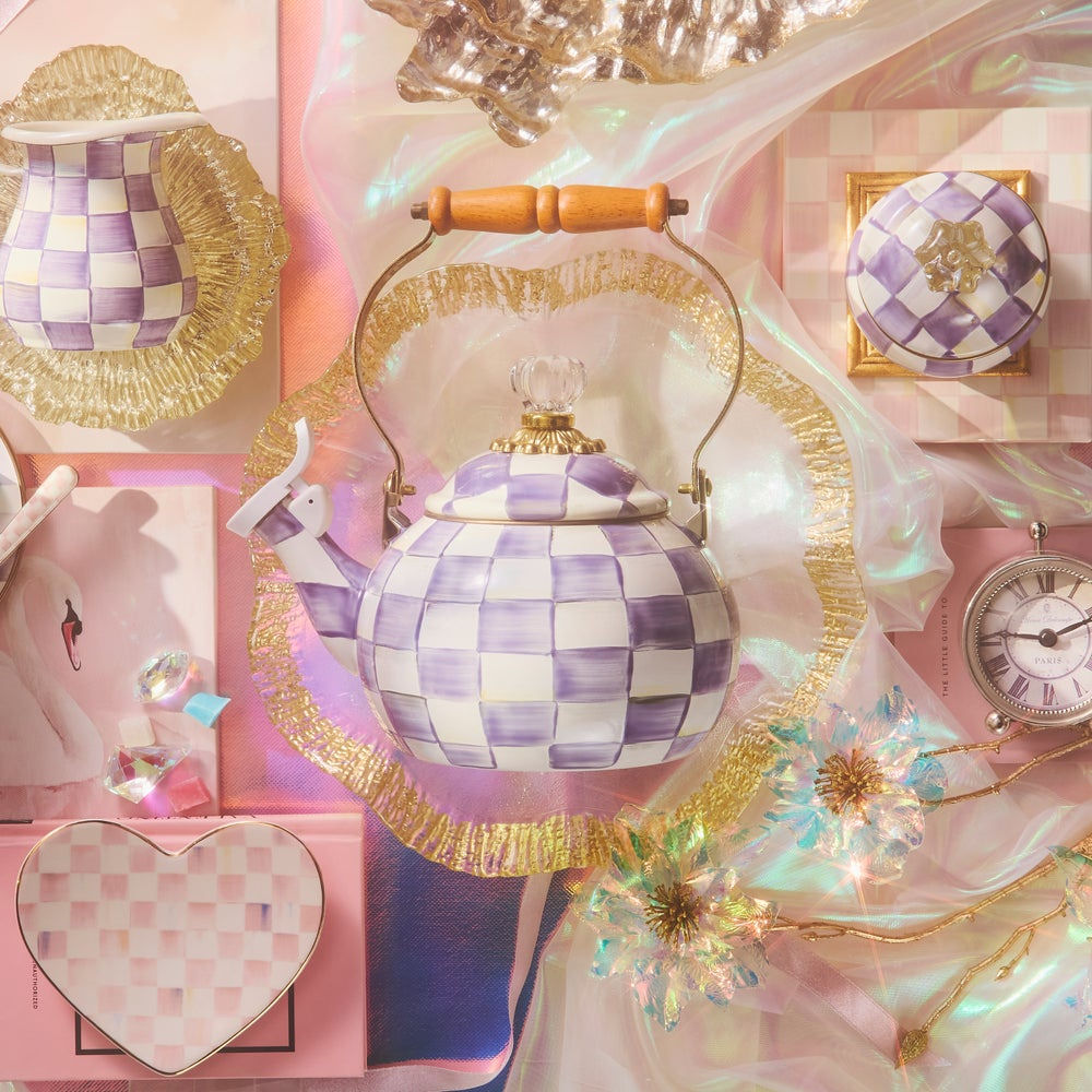 Violet Check Whistling Tea Kettle by MacKenzie-Childs