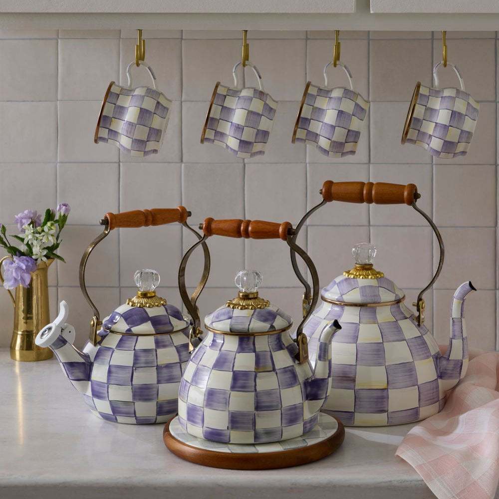 Violet Check Whistling Tea Kettle by MacKenzie-Childs