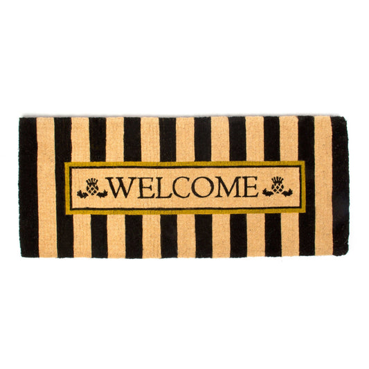Welcome Awning Stripe Double Door Entrance Mat by MacKenzie - Childs - |VESIMI Design| Luxury Bathrooms and Home Decor