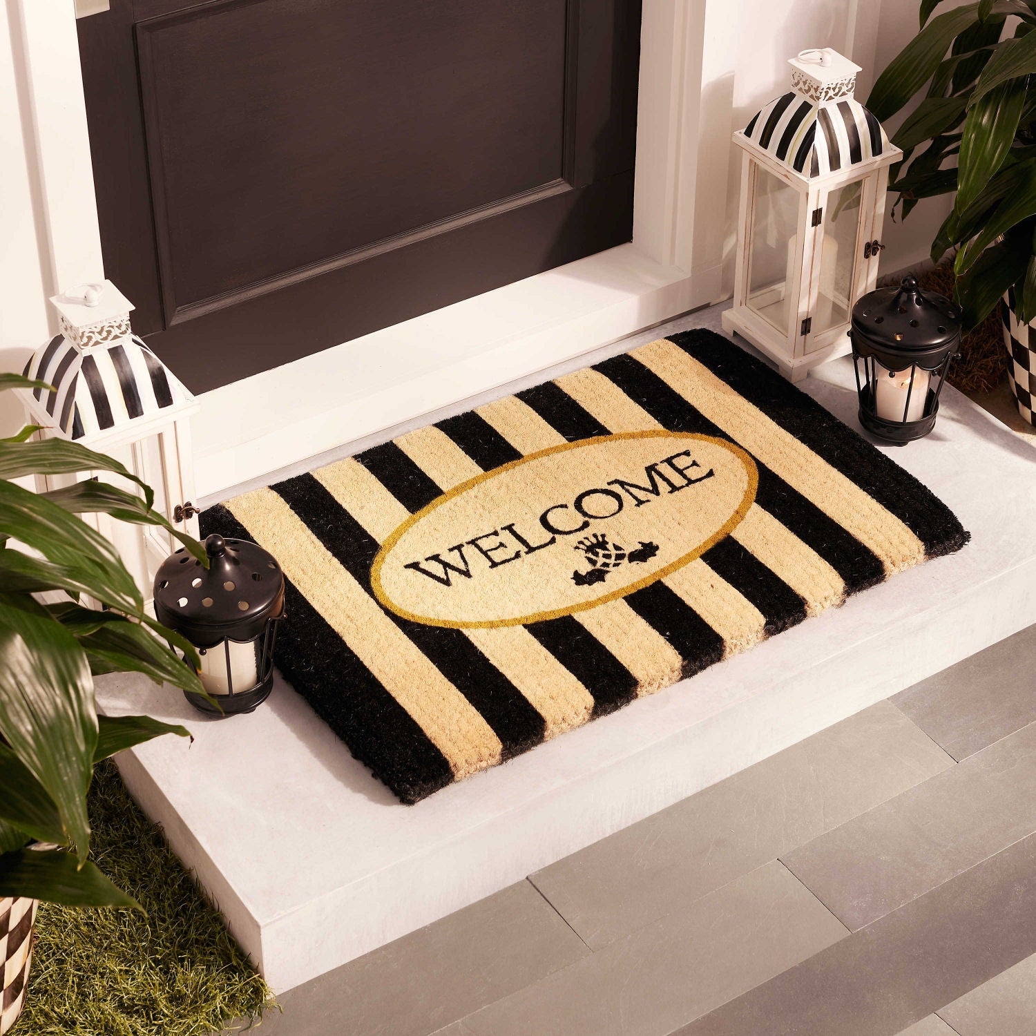 Welcome Awning Stripe Entrance Mat - |VESIMI Design| Luxury Bathrooms and Home Decor