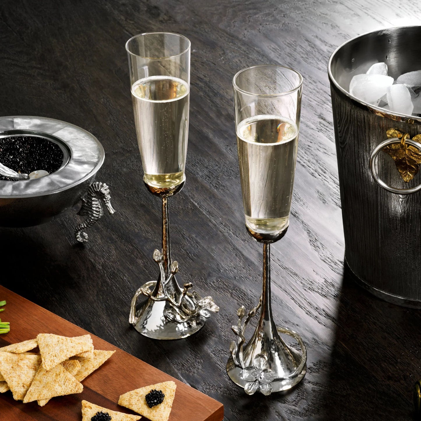 White Orchid Toasting Flute - Set of 2 by Michael Aram