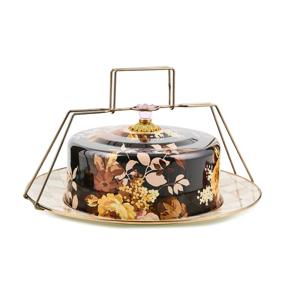 Wild Rose Brown Cake Carrier MacKenzie-Childs