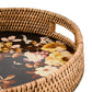 MacKenzie-Childs Wild Rose Brown Enamel & Rattan Round Serving Tray