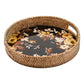 MacKenzie-Childs Wild Rose Brown Enamel & Rattan Round Serving Tray