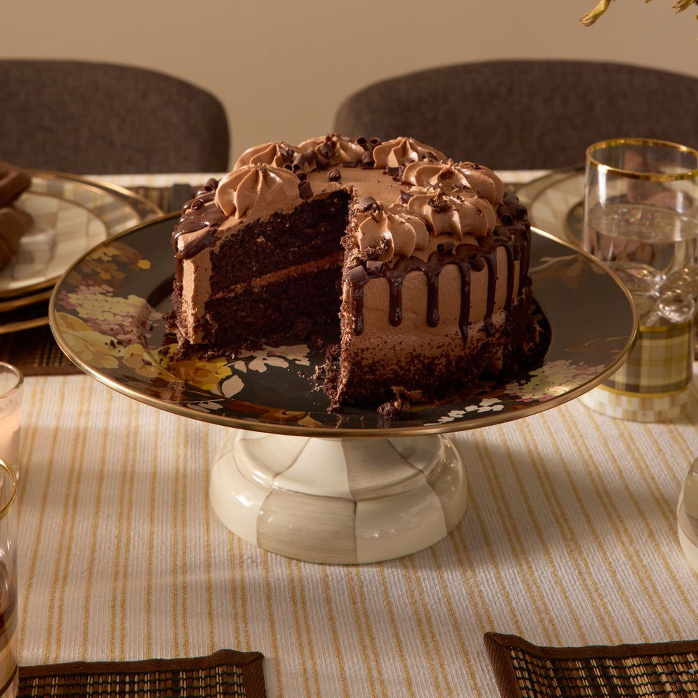 Wild Rose Brown Small Pedestal Platter by MacKenzie-Childs