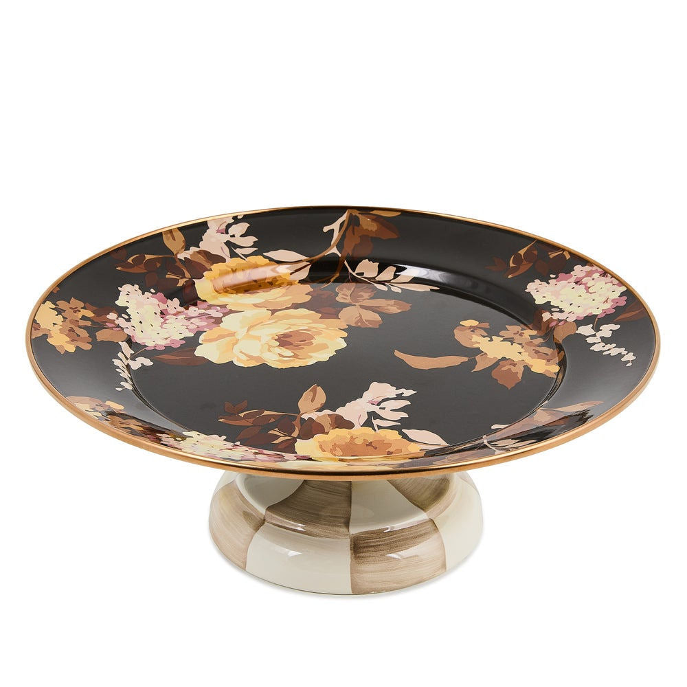 Wild Rose Brown Small Pedestal Platter by MacKenzie-Childs