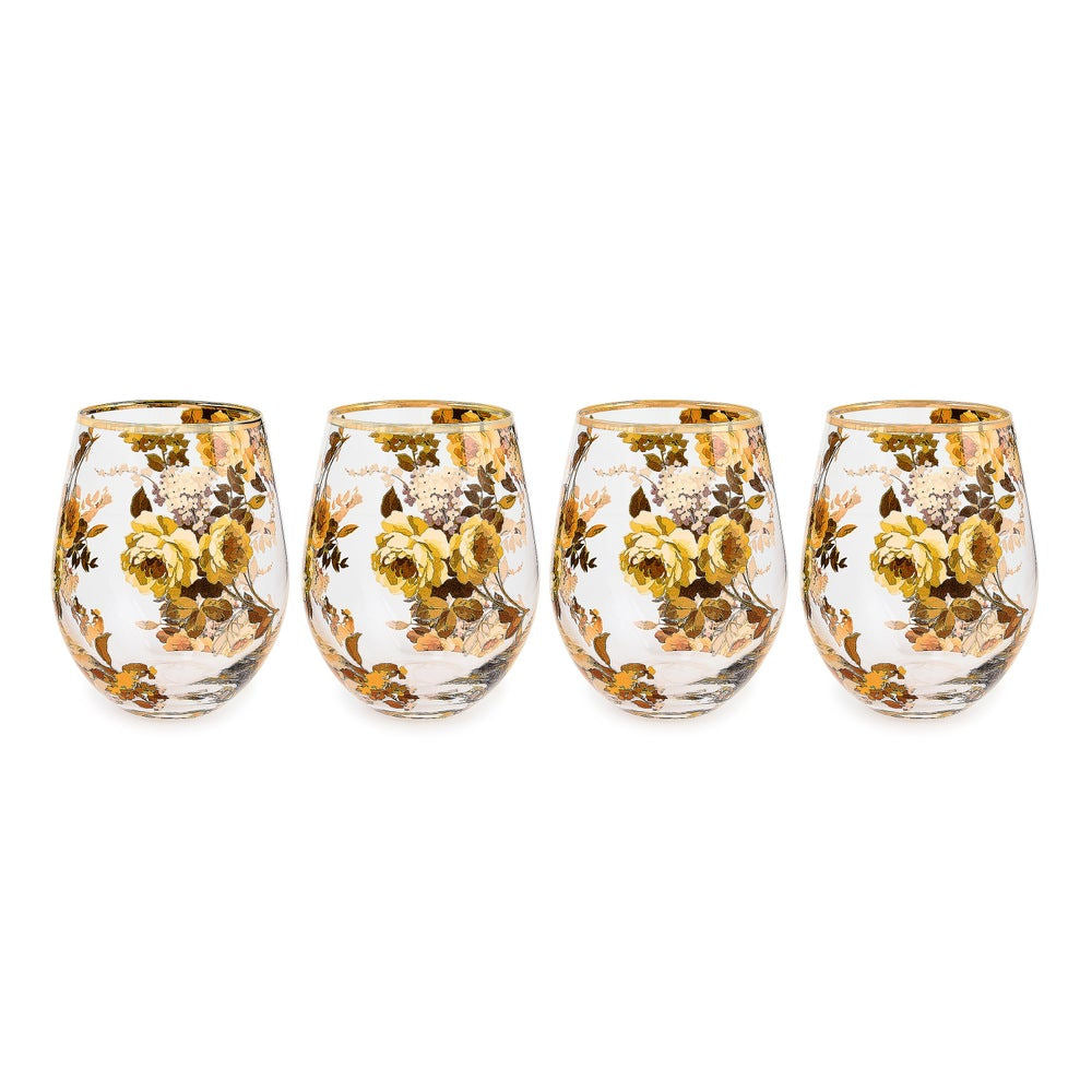 Wild Rose Stemless Wine Glass, Set of 4
