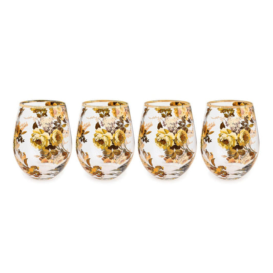 Wild Rose Stemless Wine Glass, Set of 4