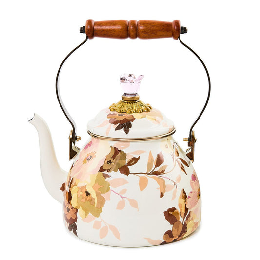 Wild Rose White 2 Quart Tea Kettle by MacKenzie-Childs