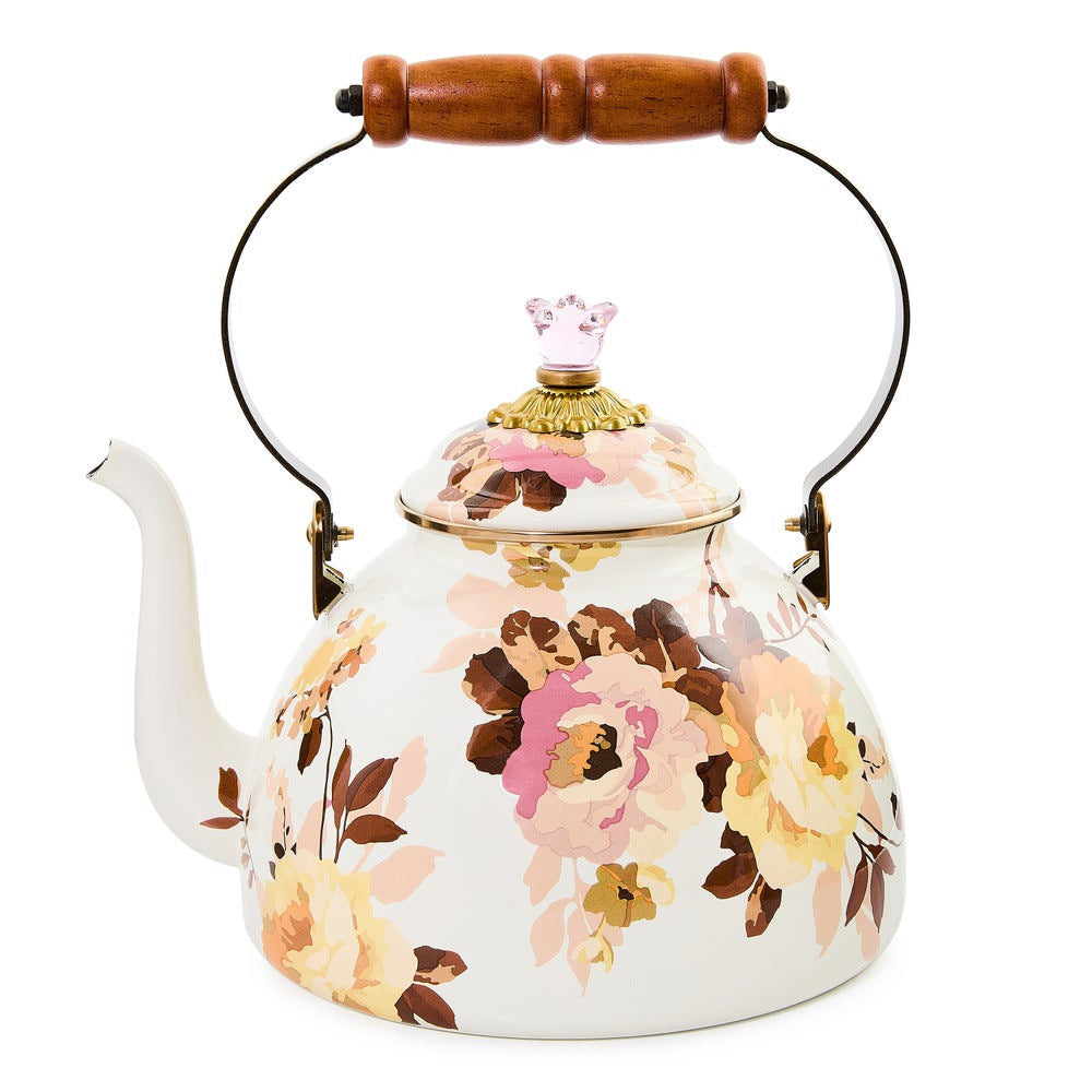 Wild Rose White 3 Quart Tea Kettle by MacKenzie-Childs