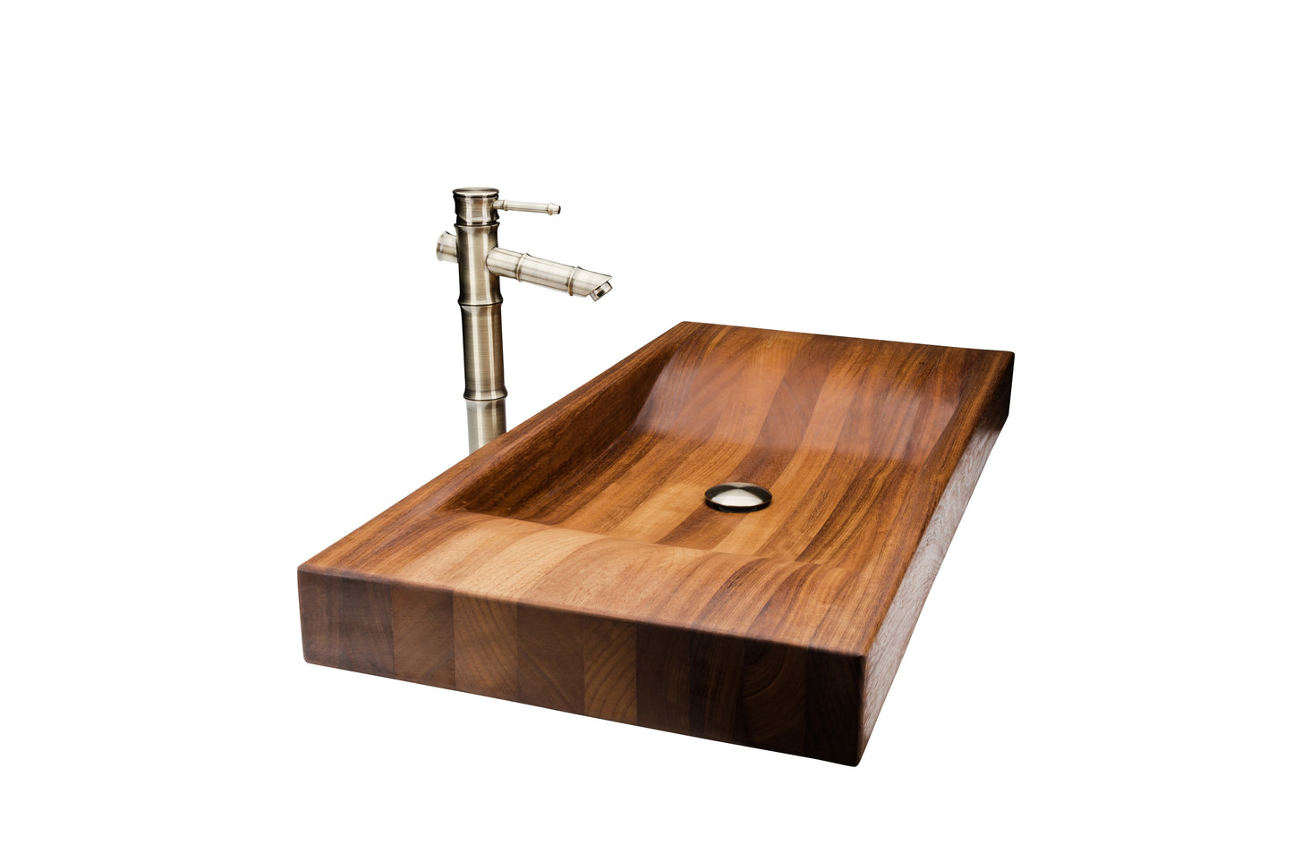 Iroko Wooden Handmade Bathroom Sink with Bamboo Bronze Faucet