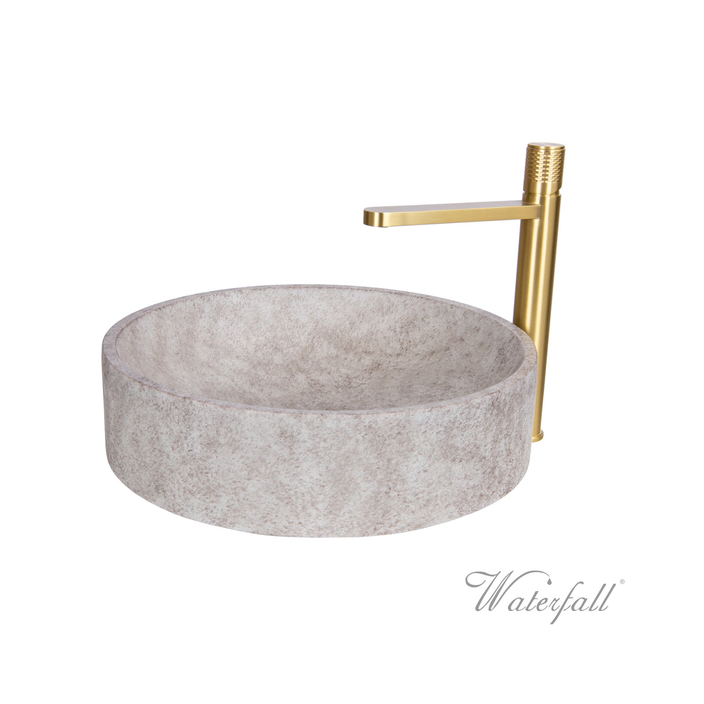 Natural Beige Skirted Concrete Sink with Satin Gold Faucet - |VESIMI Design| Luxury and Rustic bathrooms online