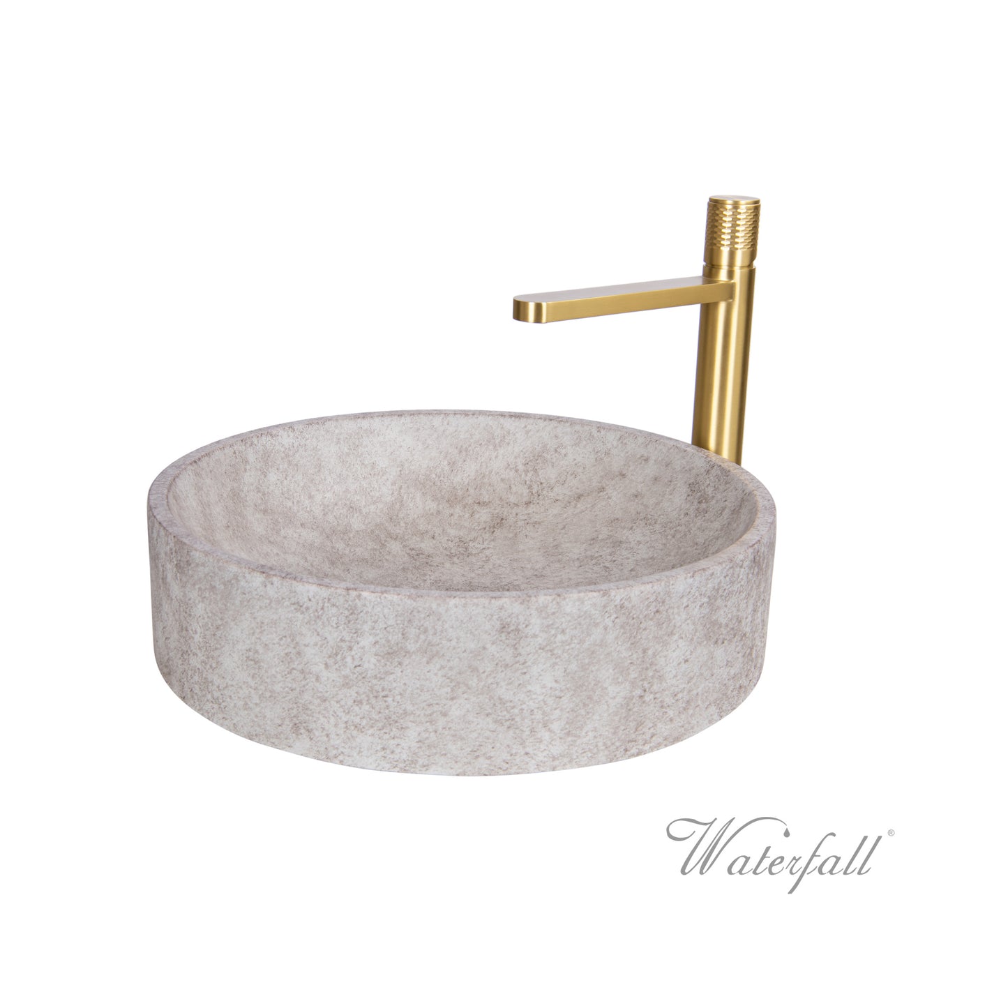 Natural Beige Skirted Concrete Sink with Satin Gold Faucet - |VESIMI Design| Luxury and Rustic bathrooms online