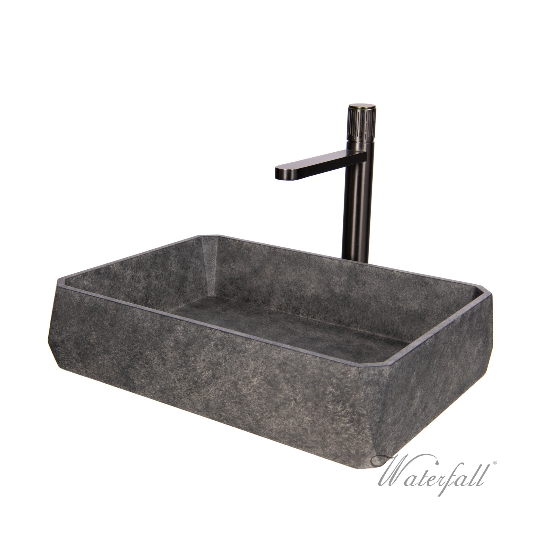Grey Concrete BathroomSink with Gun Metal Faucet - |VESIMI Design| Luxury and Rustic bathrooms online