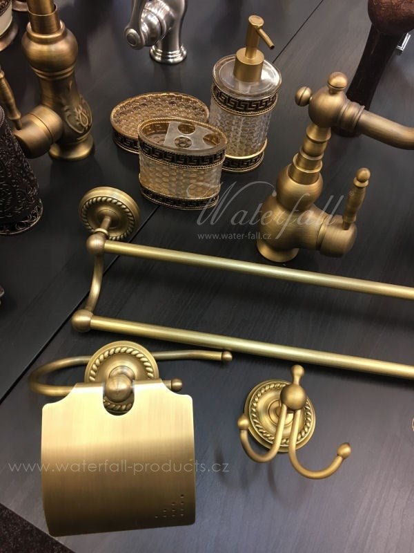 Antique Brass Bathroom Accessories - Large Towel Rack Holder Provence II. - |VESIMI Design| Luxury and Rustic bathrooms online