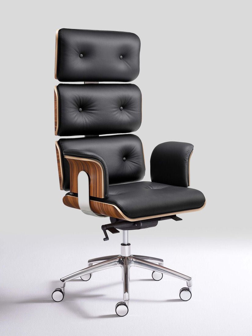 Armadillo Chrome-Black Luxury Office Chair with High Back / Genuine Italian Leather - |VESIMI Design| Luxury and Rustic bathrooms online