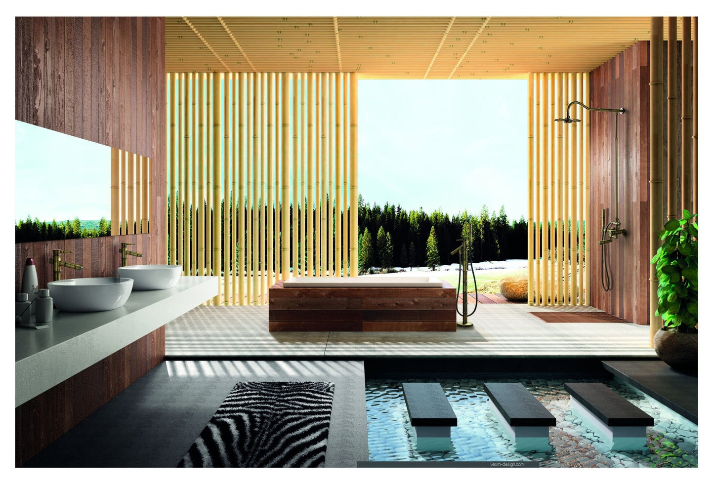 Bamboo Bronze Bathroom Accessories Double Towel Hook - |VESIMI Design| Luxury and Rustic bathrooms online